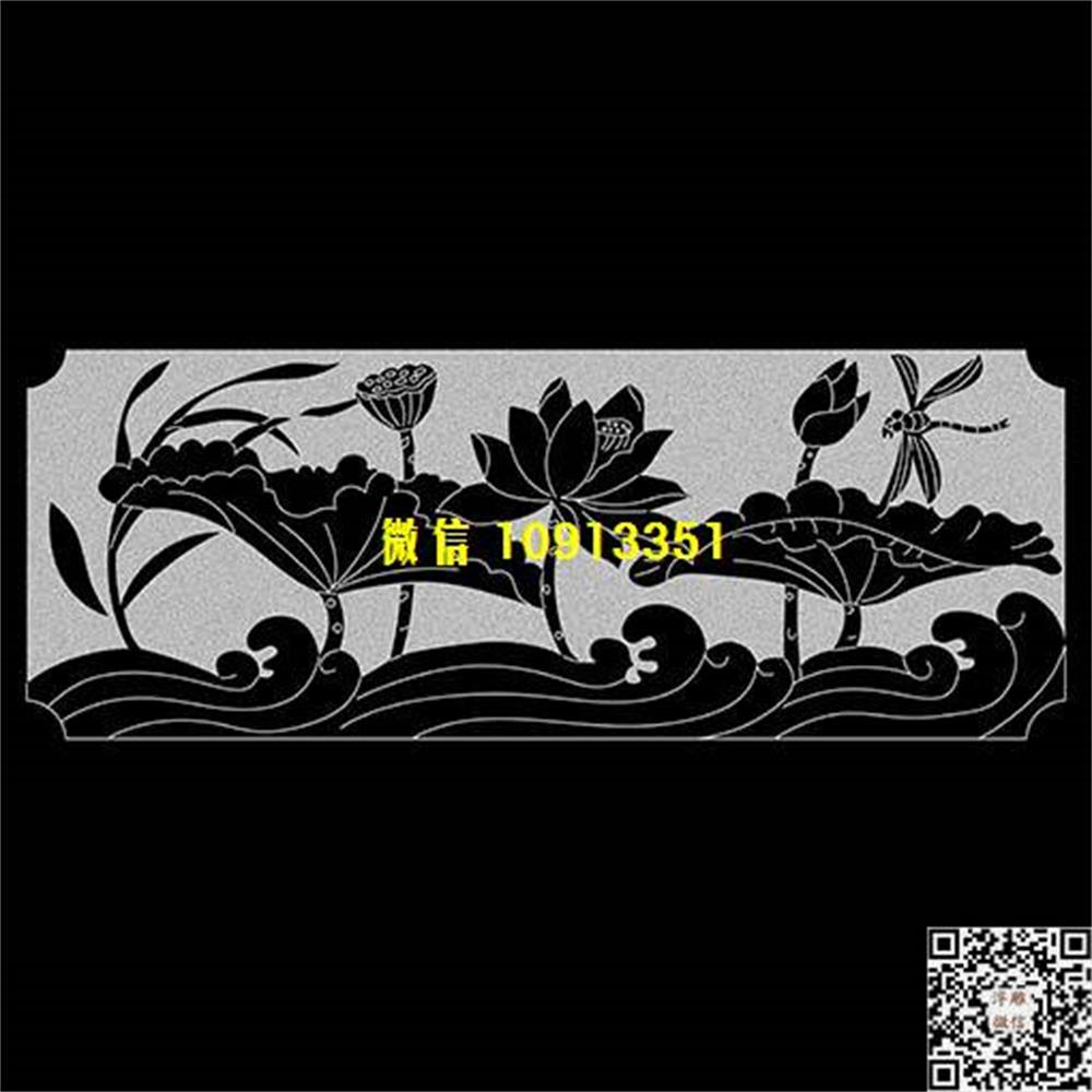 精雕图218荷花栏板精雕图线雕图线条图单线铣底图_电脑雕刻plt文泰矢量图精雕图浮雕图